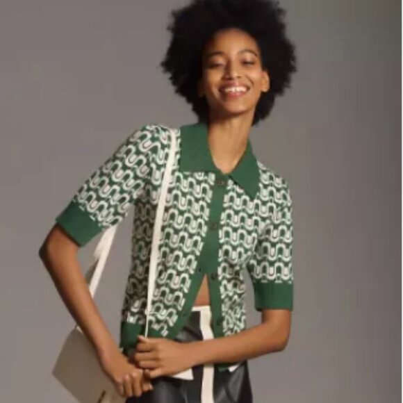 Anthropologie Maeve Kinsley Cropped Cardigan Sweater Knit Mod - Picture 1 of 6